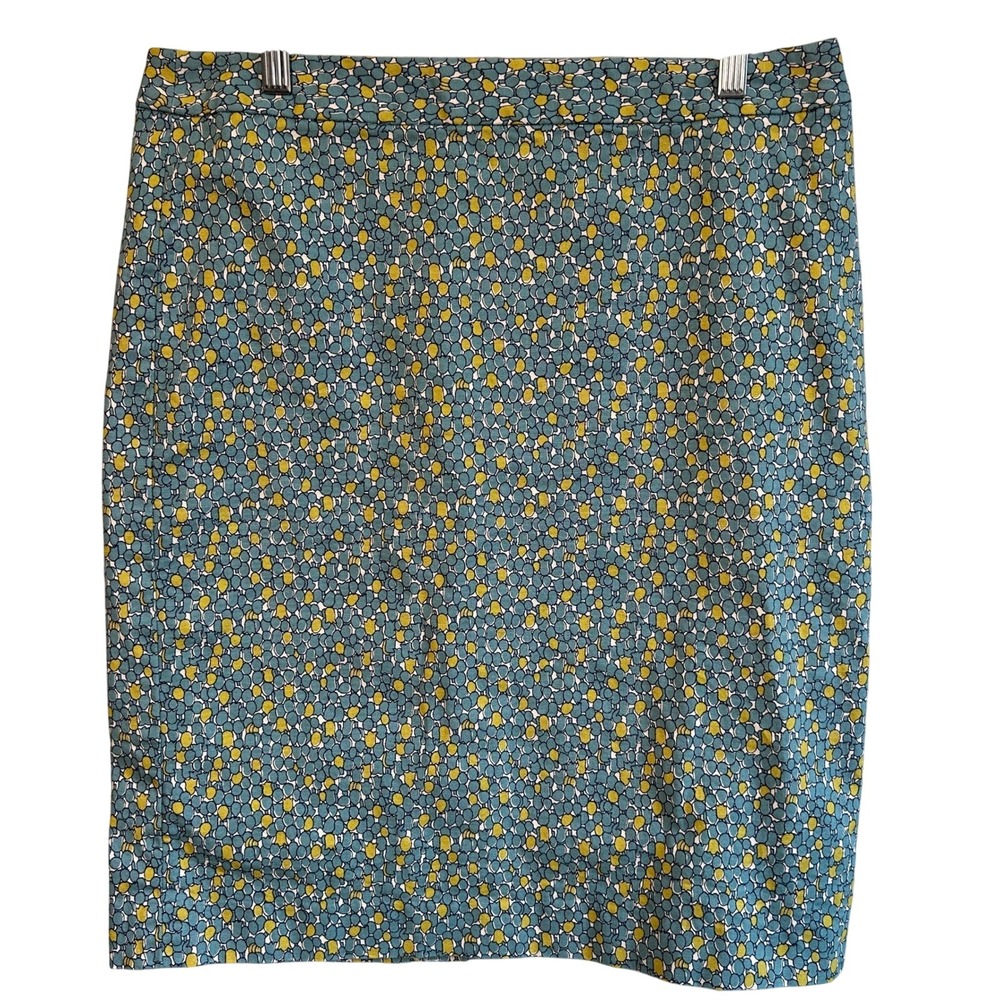 Talbots Womens 10 Teal Lime Green Print Pencil Skirt Tulips Geometric Workwear